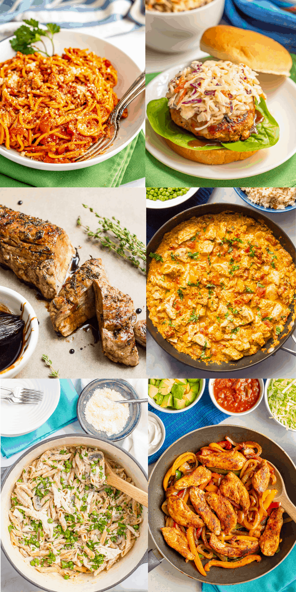 A collage of six family friendly dinner ideas