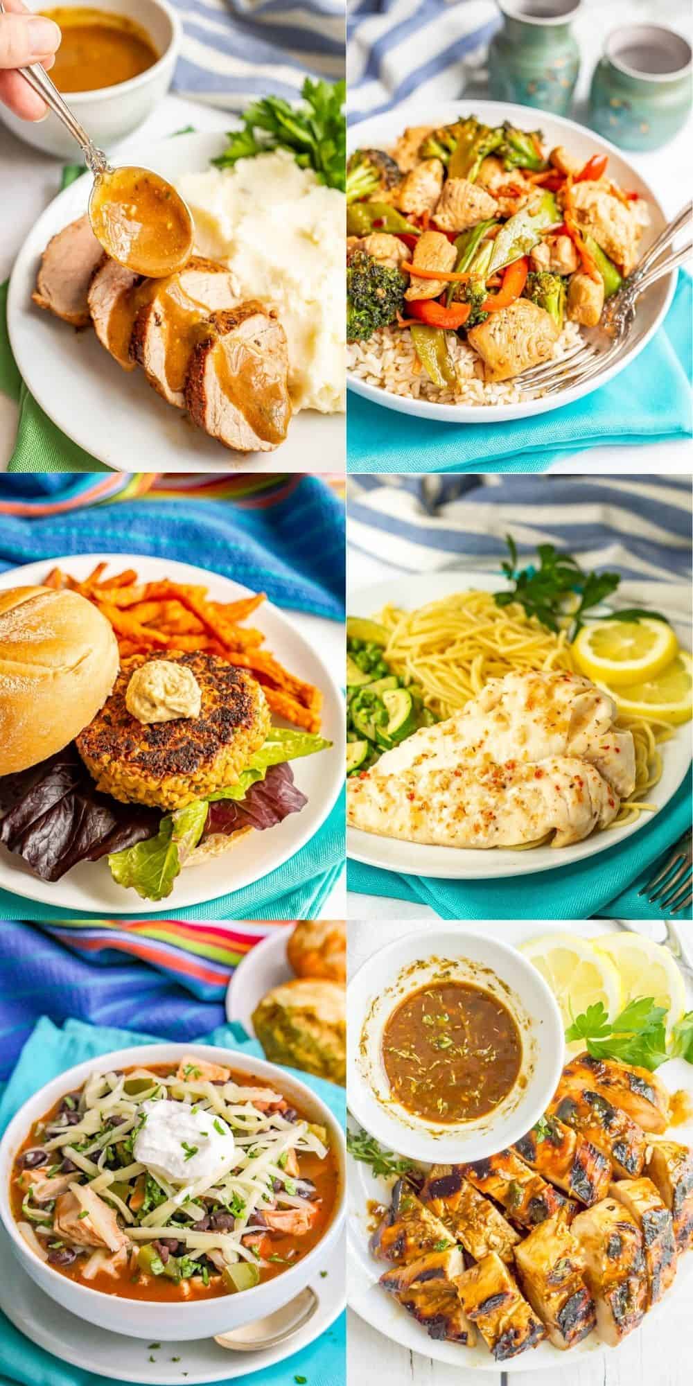 A collage of easy, healthy, family friendly dinner ideas