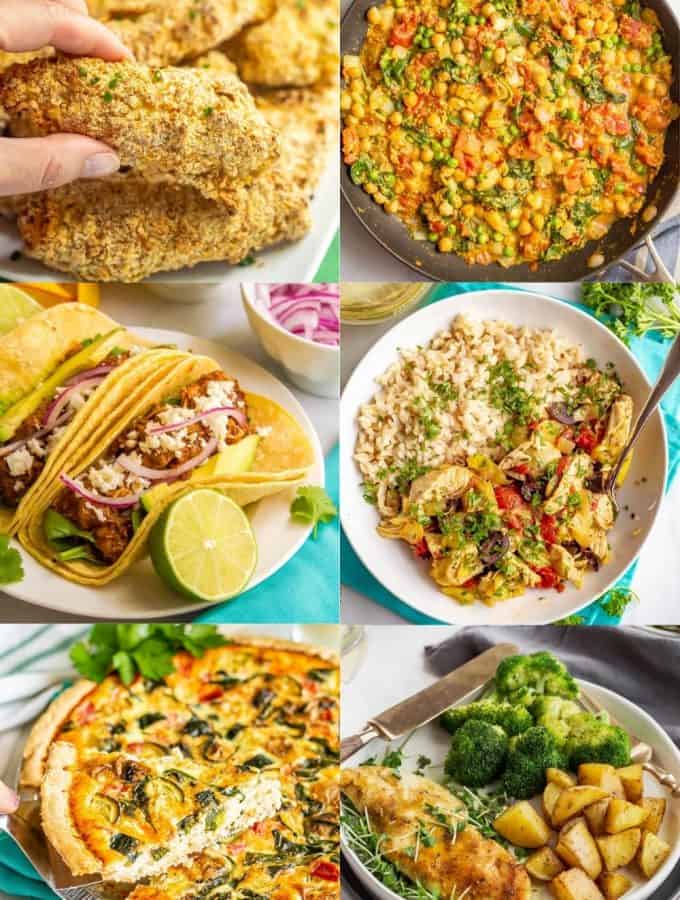A collage of six different family dinner ideas