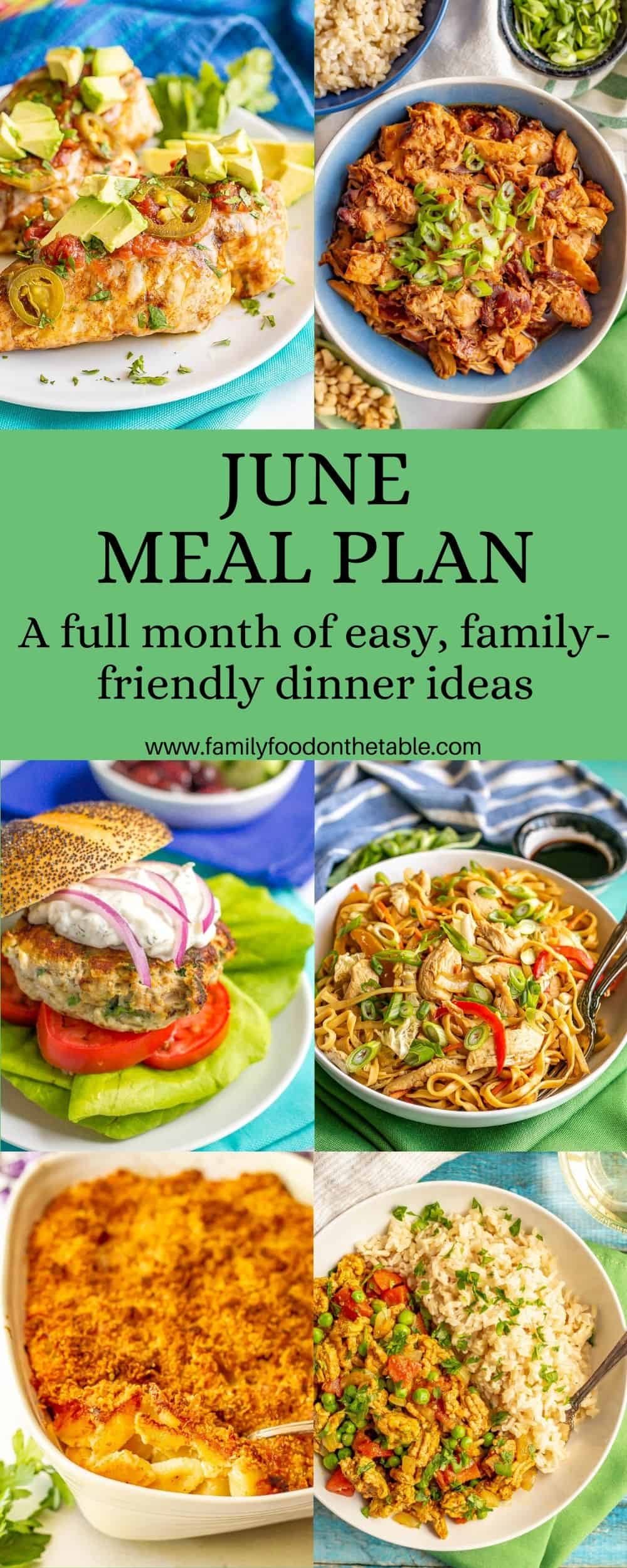 A collage of easy family friendly dinners for dinner inspiration with a text block in the middle