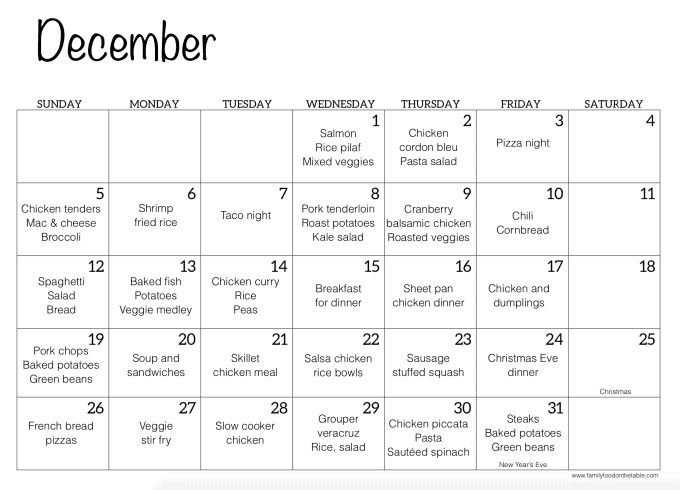 December Meal Plan - Family Food on the Table