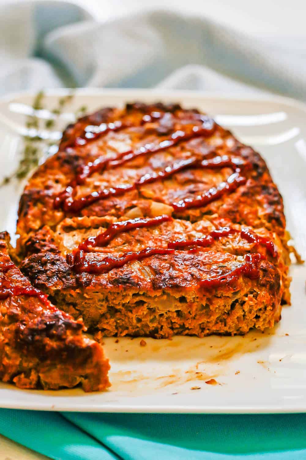 Close up of a sliced piece of turkey meatloaf