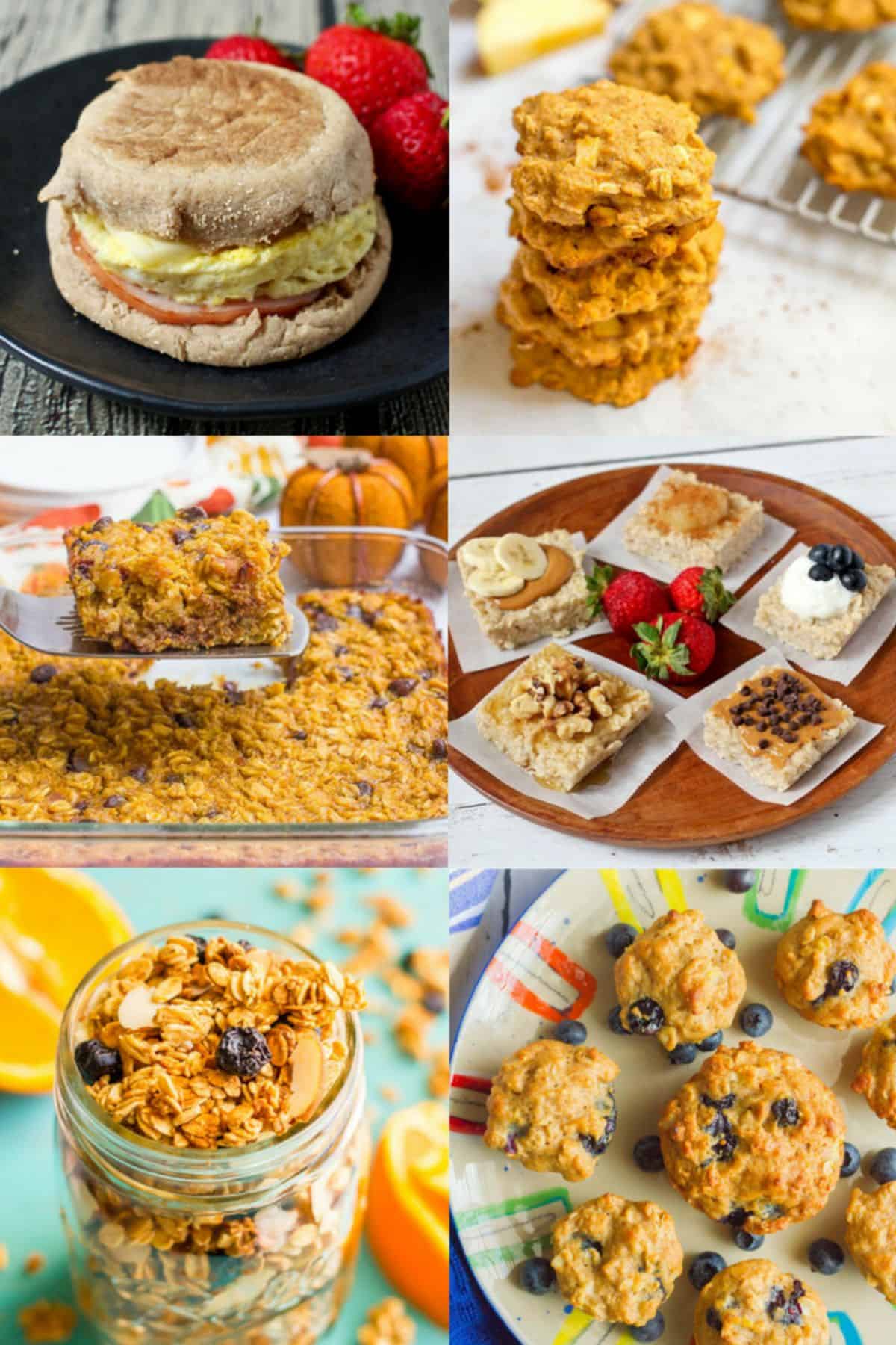 A collage of six different healthy breakfast ideas.