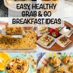 A collage of six different healthy breakfast ideas with a text overlay on the collage.