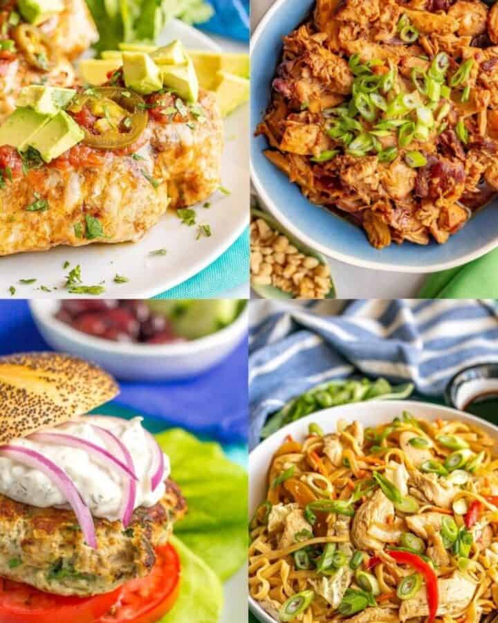 A collage of four different dinner ideas.
