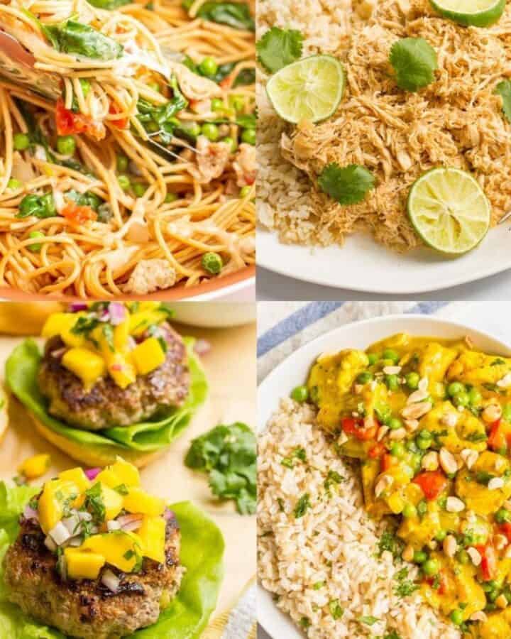 Four different family dinner ideas in a collage.
