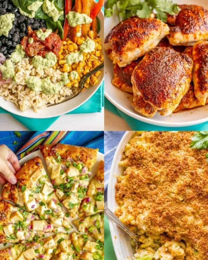 A collage of four different dinner ideas.