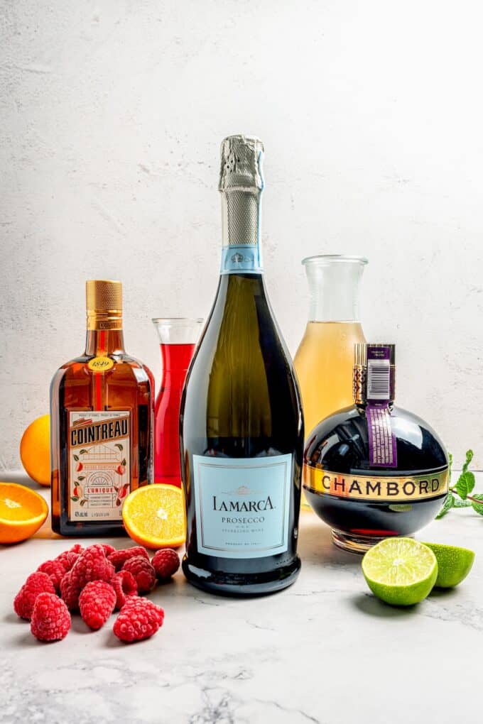 Ingredients laid out for making holiday punch drink recipes.