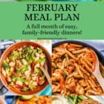 A collage of six different easy dinner ideas with a green text blog in the middle.