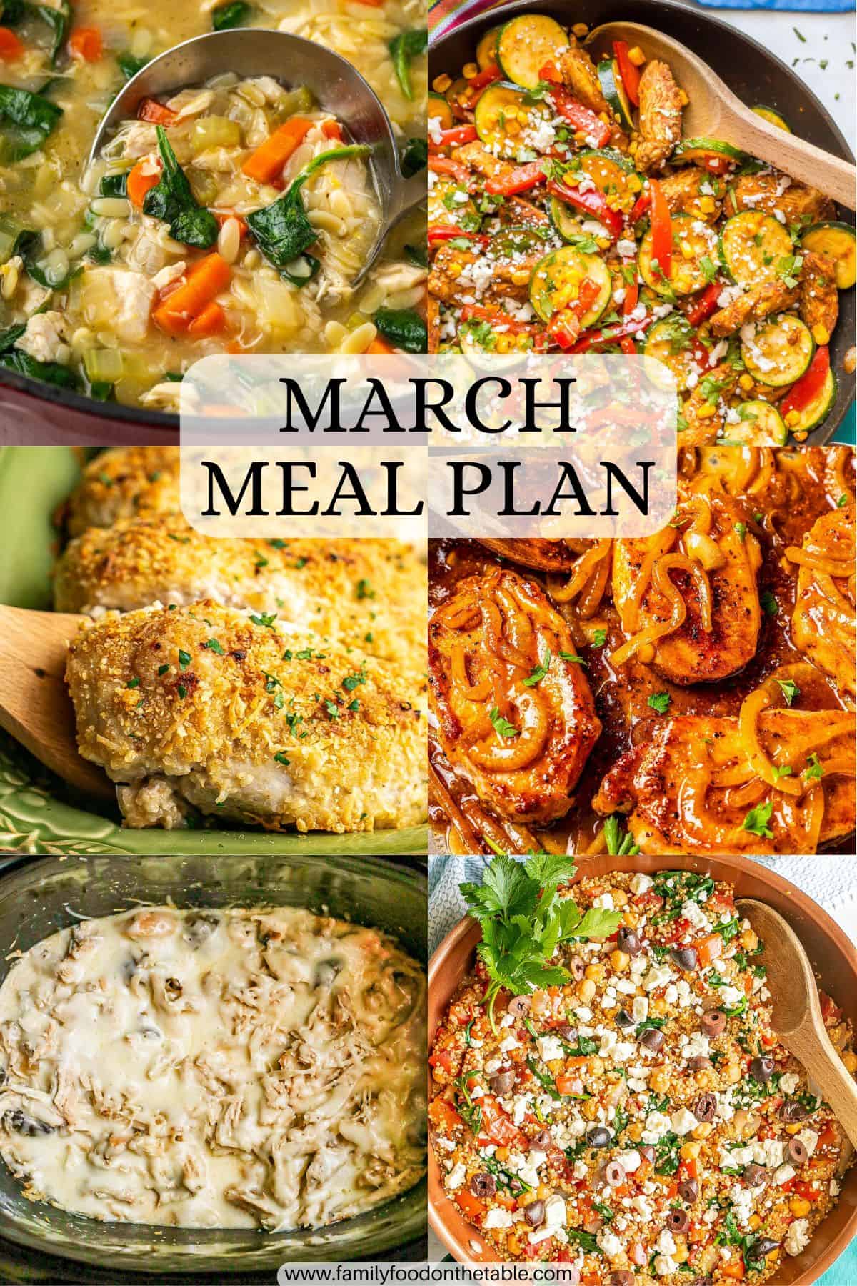 A collage of six different family dinner ideas with a text overlay in the middle.
