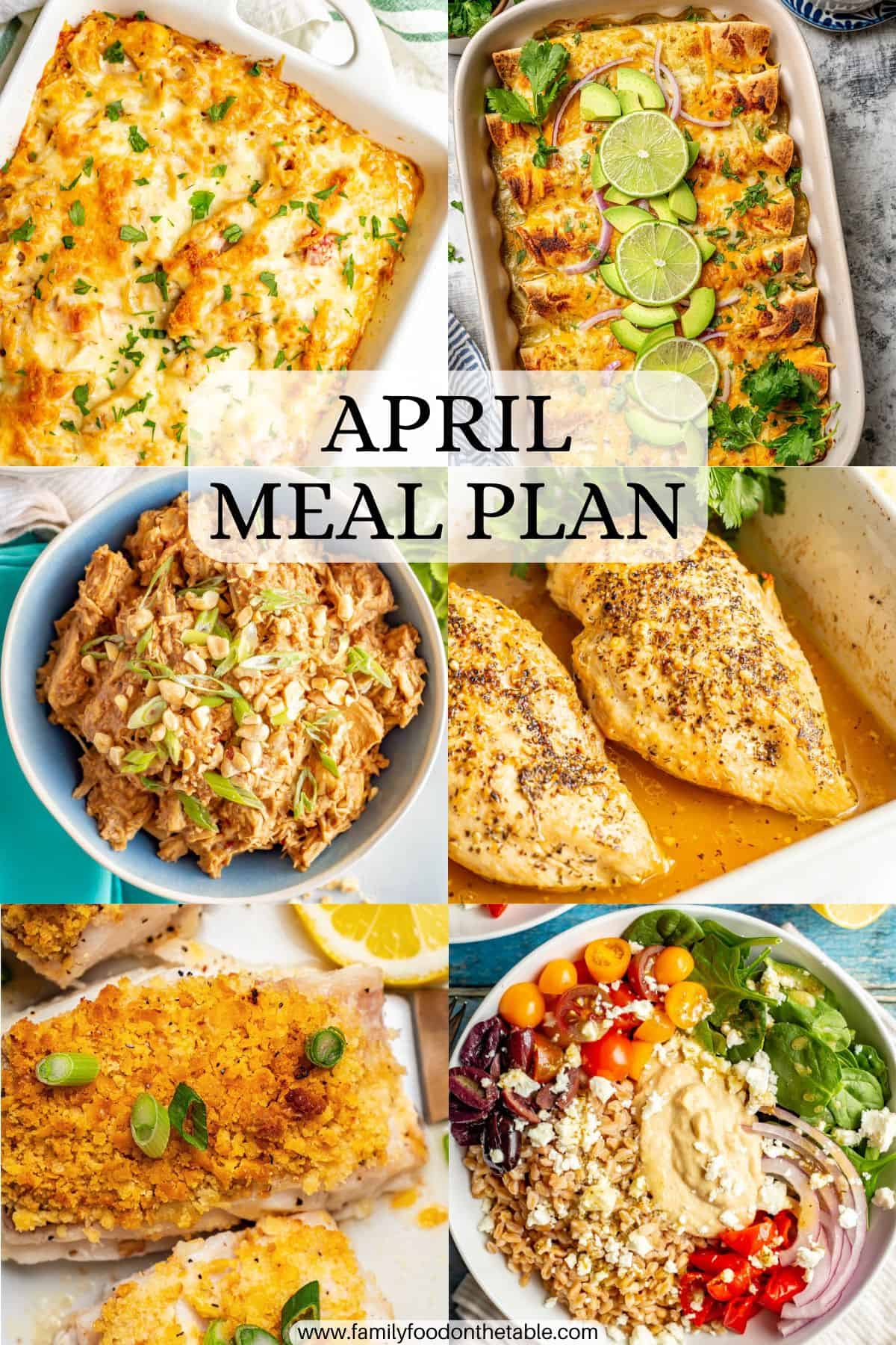 A collage of six different family friendly dinner ideas with a text overlay in the middle.