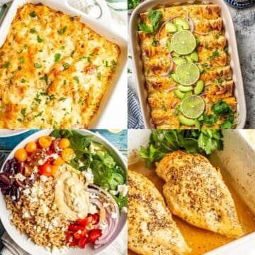 A square collage of four dinner ideas.