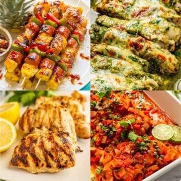 A collage of 4 photos of different dinner ideas.