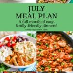 A collage of six family friendly dinner ideas with a green text box in the middle.