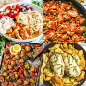 Four dinner photos in a square collage.