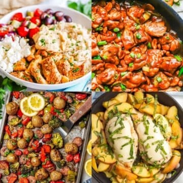Four dinner photos in a square collage.