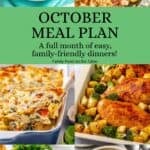 A collage of six dinner ideas for October, with a green text box in the middle.