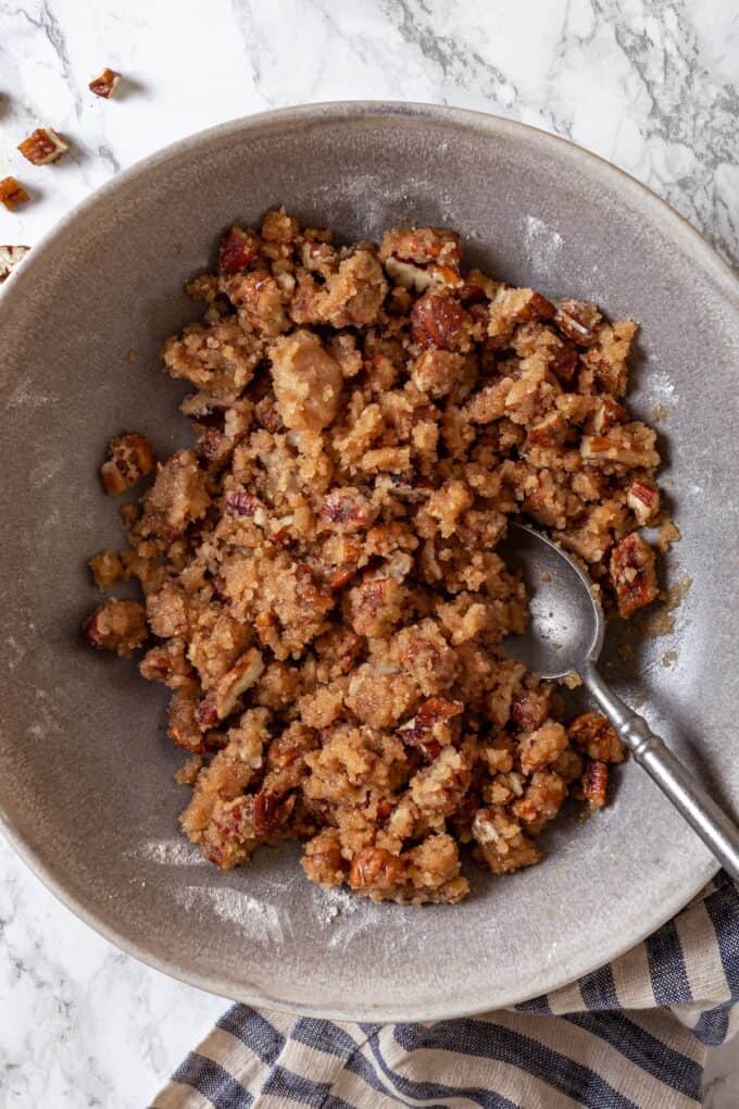 A bowl with a mixed sugar and nut combination.