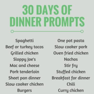 A text box with ideas for family dinners to make.
