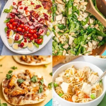 A collage of four photos of dishes using leftover Thanksgiving turkey