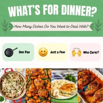 A collage graphic based on a simplified decision tree matching dinners based on the number of dishes.
