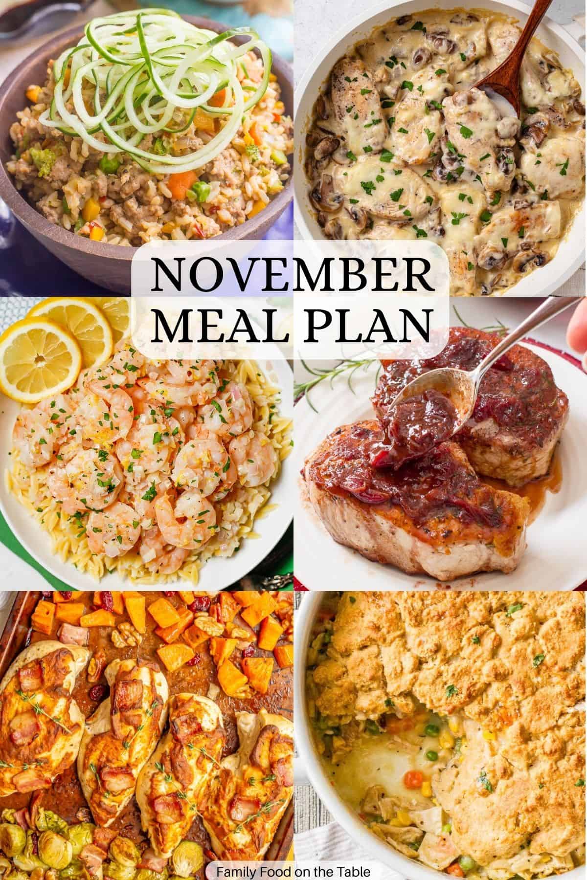A collage of six different family dinner ideas with a text overlay in the middle.